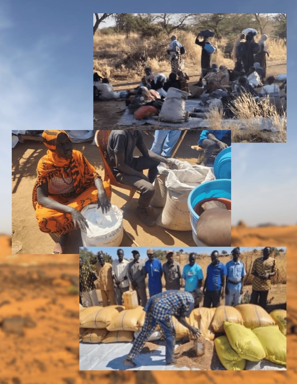 Displaced families receiving food aid in Sudan